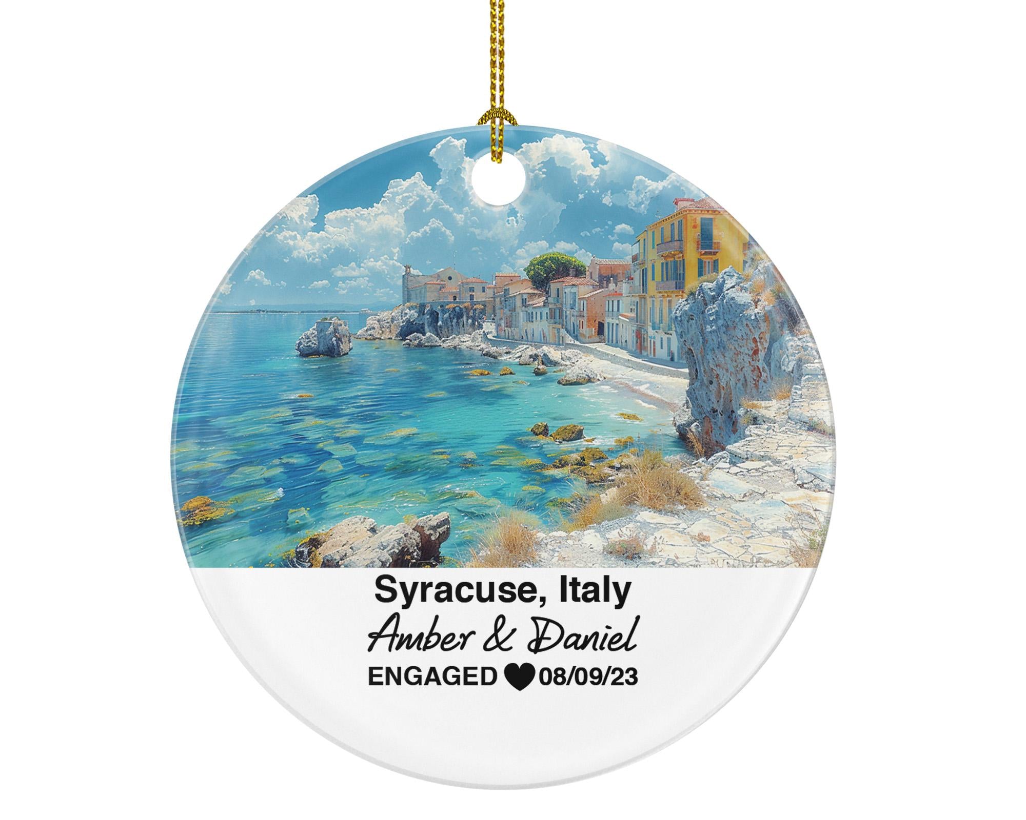 Custom Italy Syracuse Ornament, Piazza Duomo, Ortigia Island, Personalized Couple Gift, Celebrate Wedding, Engagement, Honeymoon