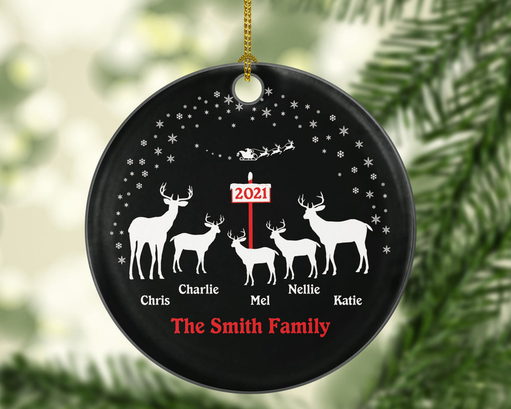 Family of 5 Personalized Christmas Ornament Five Xmas Reindeer Deer Mother Father New Baby Girl Boy Children Kids Wife Husband Name Gift