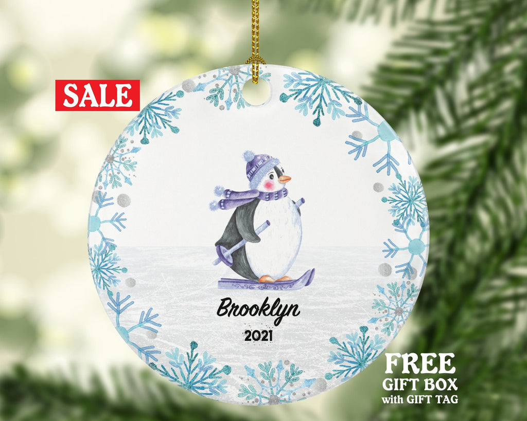 Skier Skiing Christmas Ornament, Ski Trip Vacation, Winter Sports Penguin Personalized Gift Sports Hobby Occupation