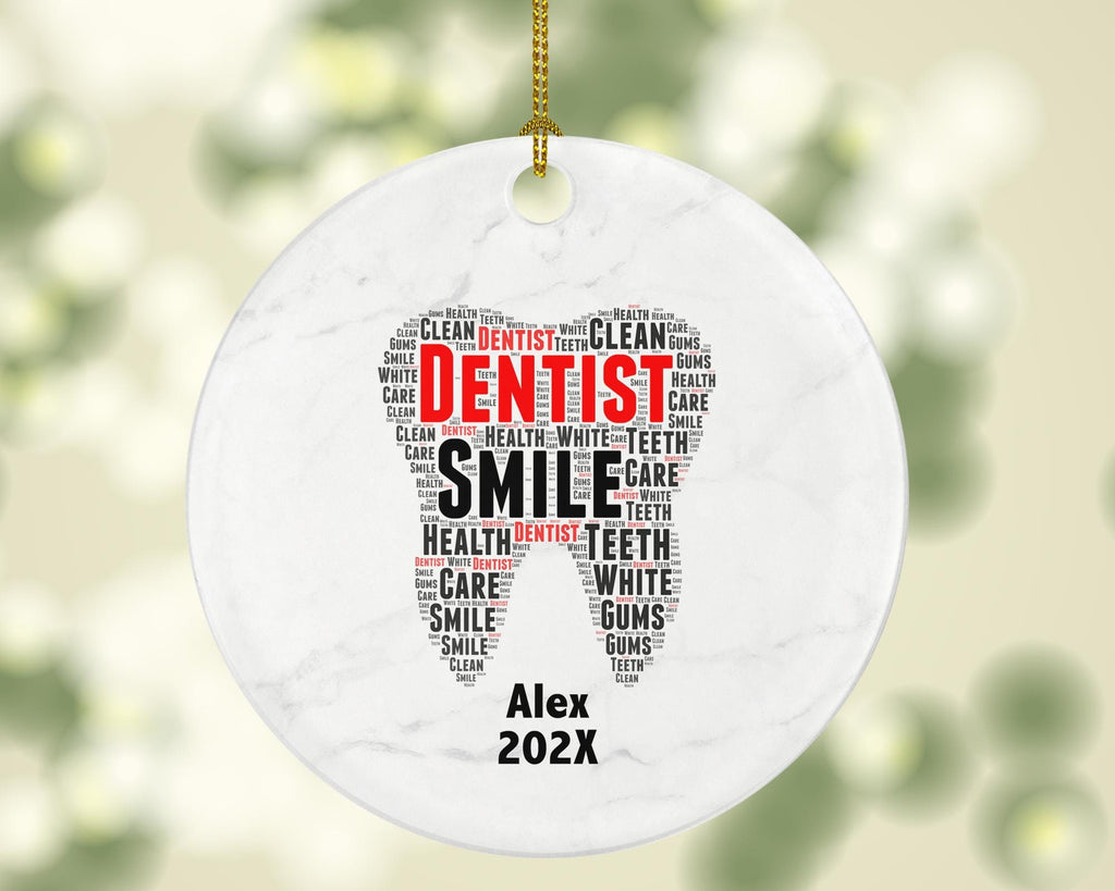 Personalized Dentist Christmas Ornament – Custom Dental Gift – Tooth Shaped Ornament – Dental Student or Hygienist Keepsake