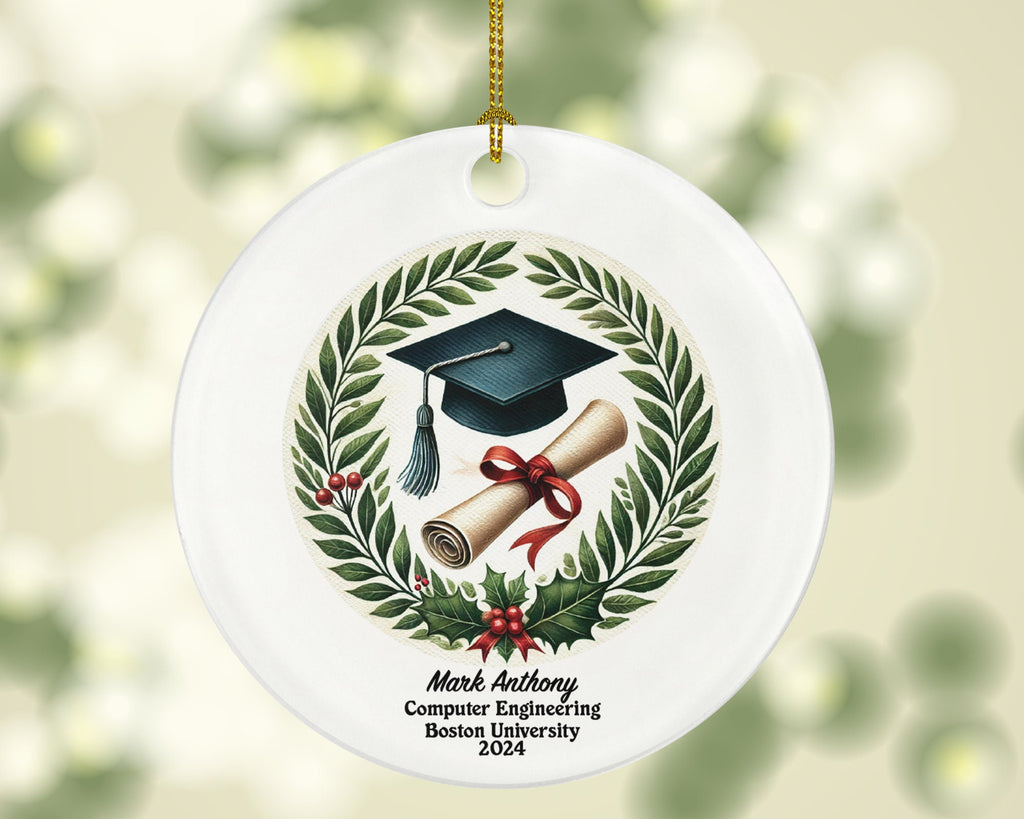 Personalized Graduation Christmas Ornament - Class of Custom Gift for Graduate Masters Bachelor Doctorate College High School Degree