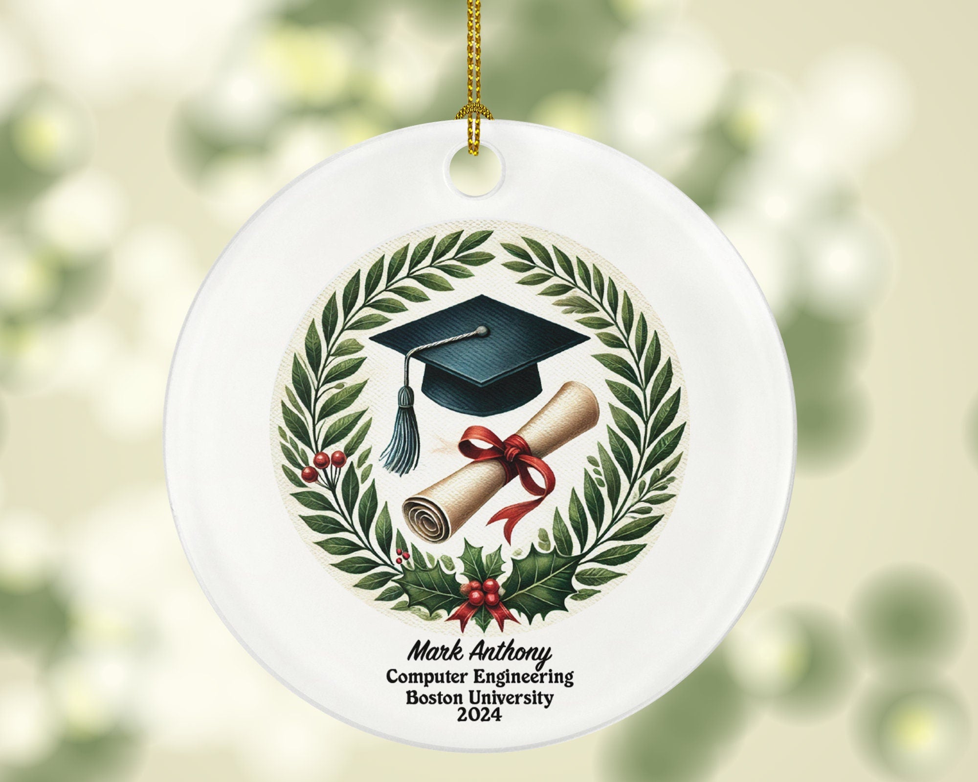 Personalized Graduation Christmas Ornament - Class of Custom Gift for Graduate Masters Bachelor Doctorate College High School Degree