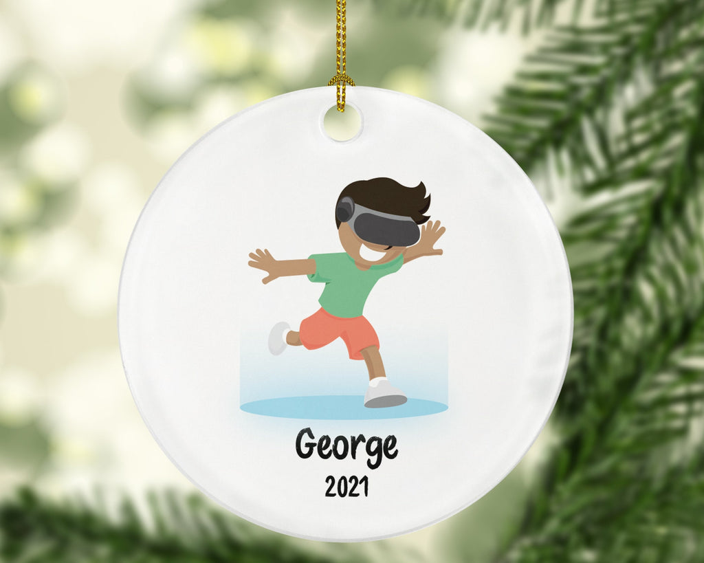 Virtual Reality Male Personalized Christmas Ornament Child for Tree Boy Kid Brown White Skin Hair Blonde Dark Black Video Gamer Game Gift