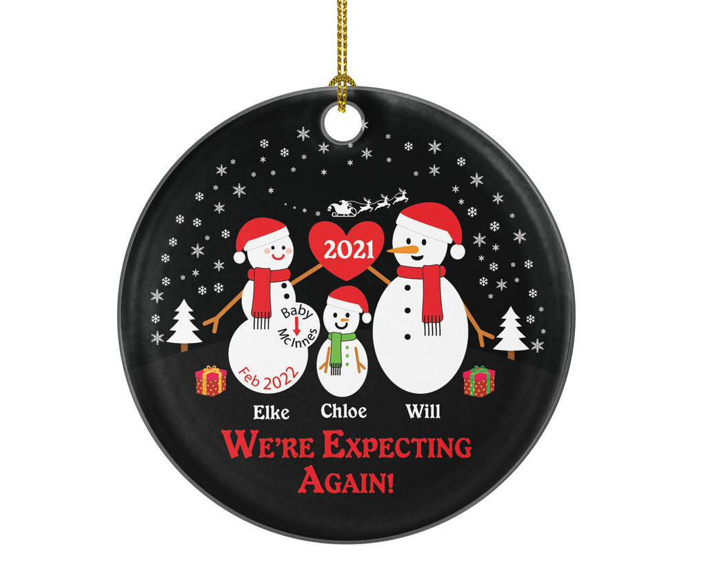 Personalized We're Expecting Again Christmas Ornament - 3 Expecting Family Ornament - New Baby Personalized Ornament - Family of Four