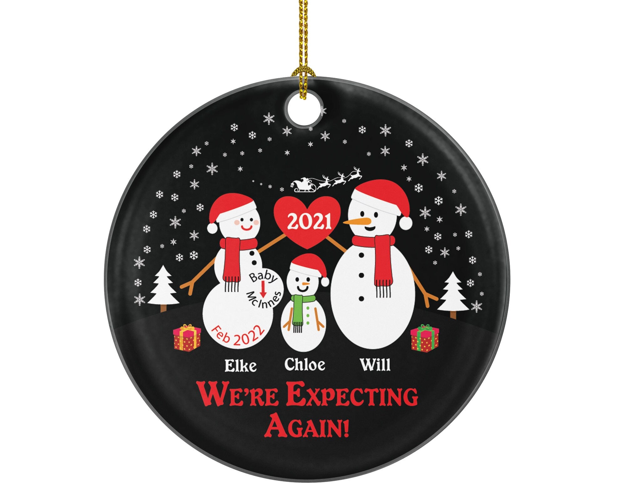 Personalized We're Expecting Again Christmas Ornament - 3 Expecting Family Ornament - New Baby Personalized Ornament - Family of Four