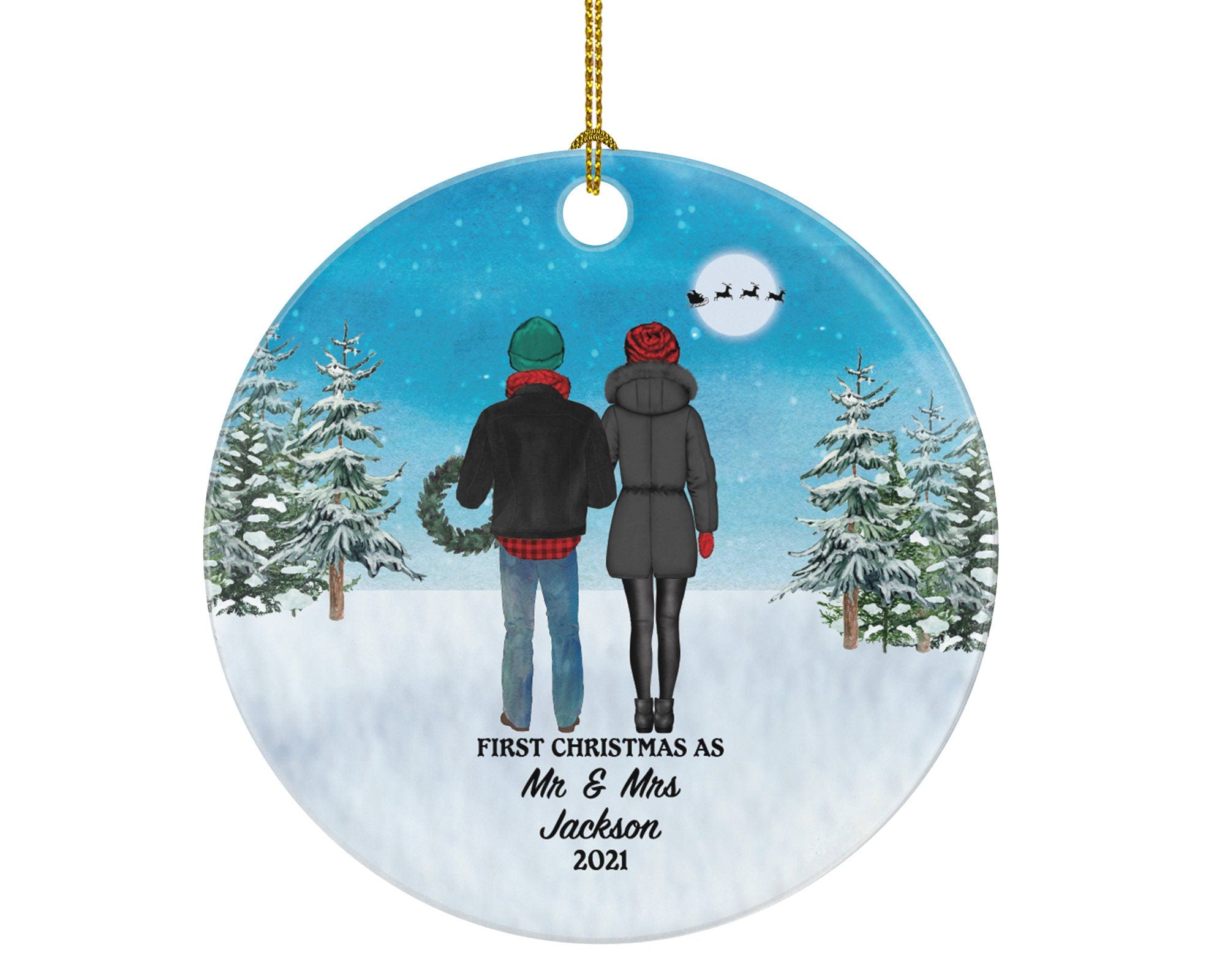 First Christmas as Mr & Mrs Couple Personalized Ornament - Custom Newlywed Mr. and Mrs. Wedding Just Married Marriage Gift