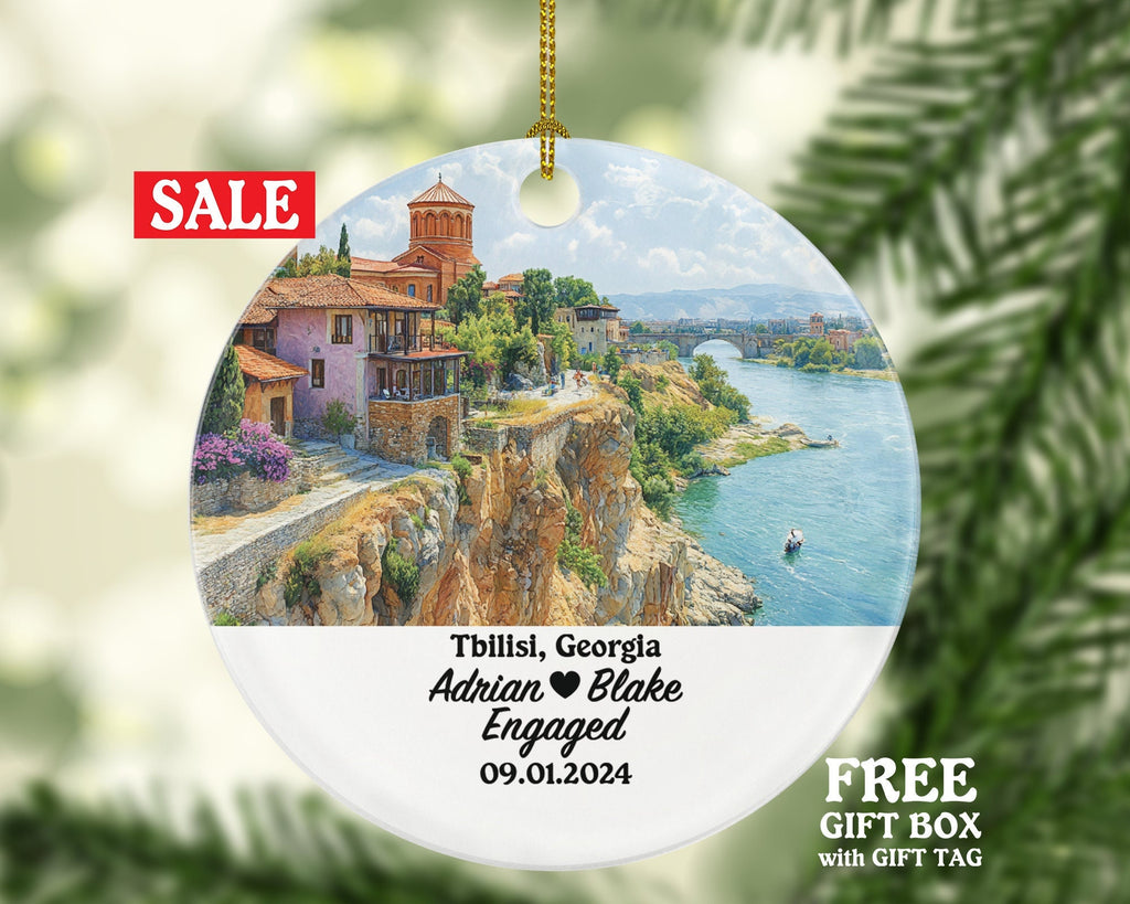 Tbilisi Christmas Ornament Personalized - Georgia Engaged Married Family Together Couple Travel Honeymoon Engagement Marriage