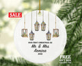 Our First Christmas as Mr & Mrs Couple Personalized Ornament - Newlywed Mr. and Mrs. Rustic Lights Wedding Couple Just Married Marriage Gift
