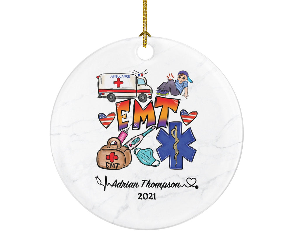 Emergency Medical Technician  EMT Christmas Ornament Personalized - Fist Responder Ambulance Custom Name Year Holiday Gift