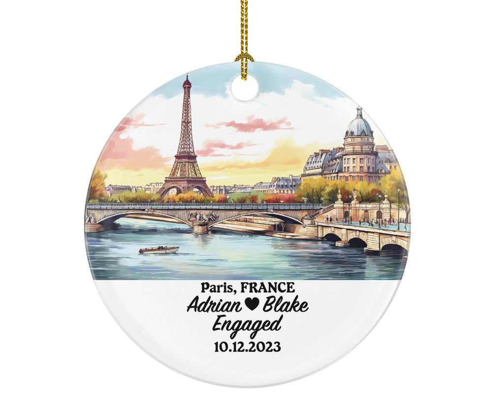 Paris France Christmas Ornament Personalized - Engaged Married Family Together Couple Travel Honeymoon Wedding Engagement Marriage