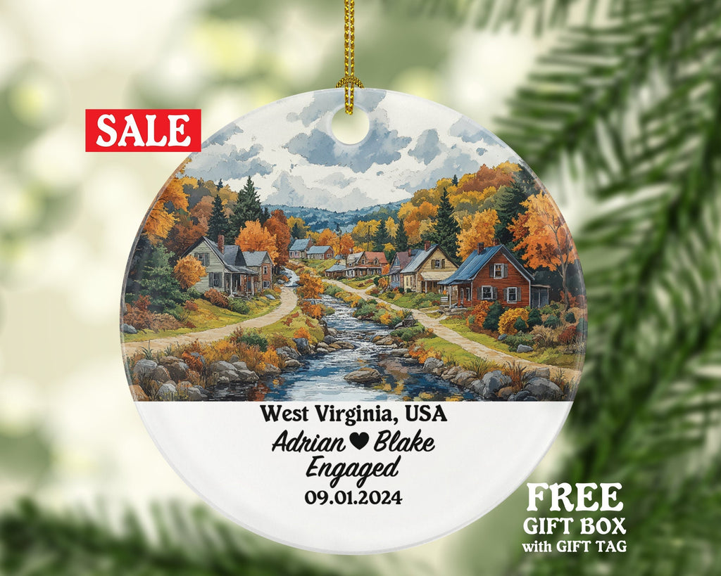 West Virginia Christmas Ornament Personalized - WV Engaged Married Family Together Couple Travel Honeymoon Engagement Marriage