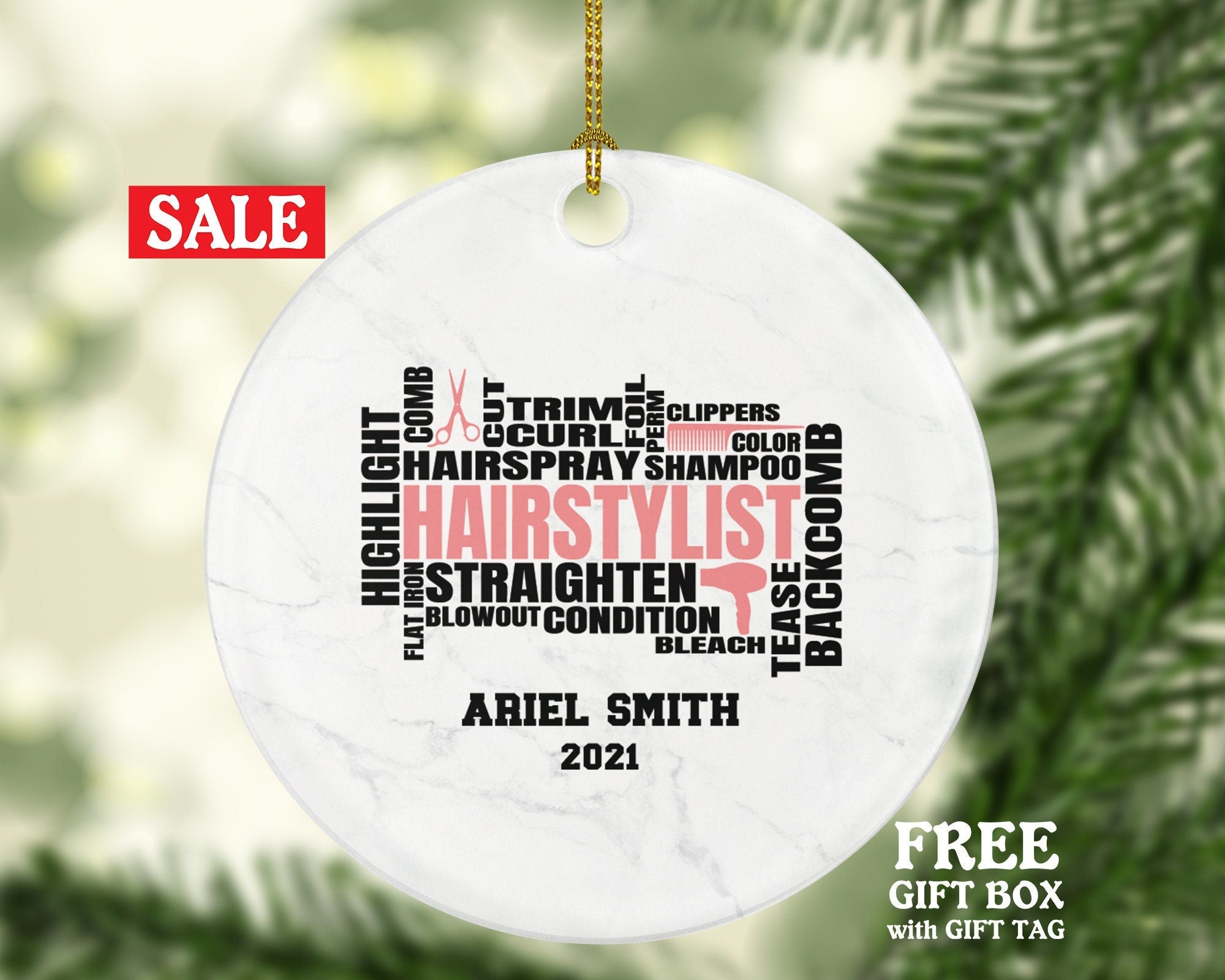 Hair Stylist Christmas Ornament Personalized - Hair Dresser Gift Getting a Hair Cut - Custom Name Year