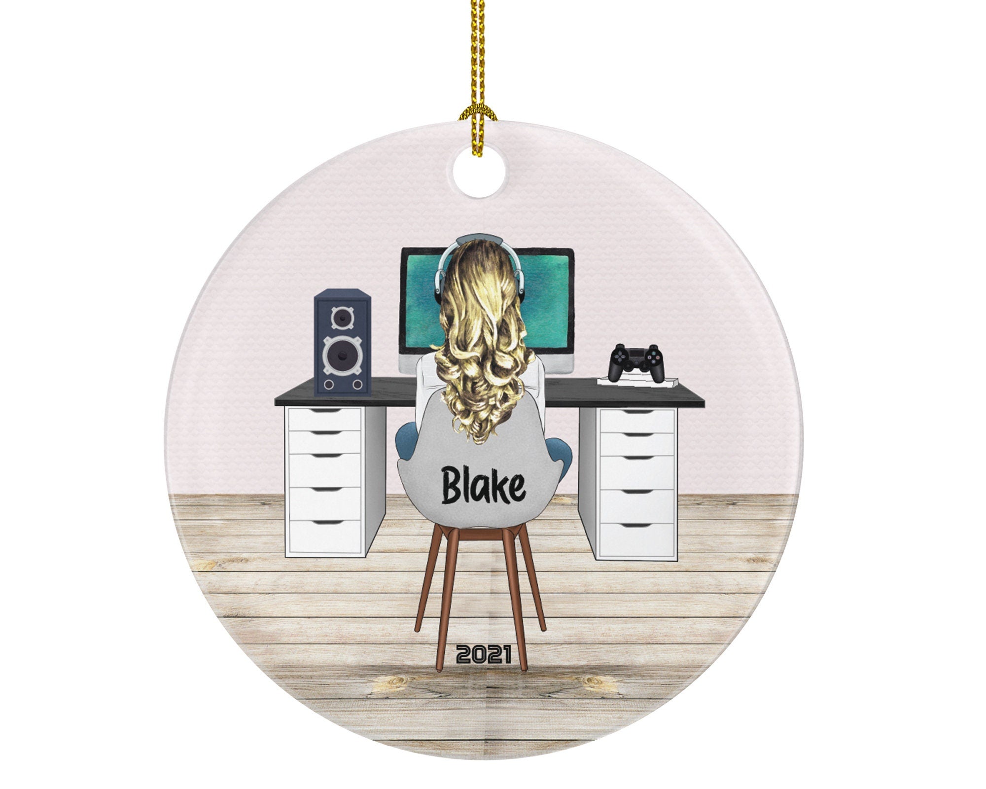 Personalized Playing Video Game Player Gamer Game Christmas Ornament for Tree Gamer Female Girl Controller Addict