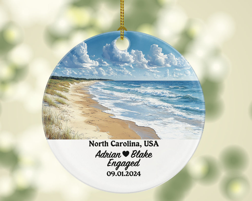 North Carolina Christmas Ornament Personalized - NC Engaged Married Family Together Couple Travel Honeymoon Engagement Marriage