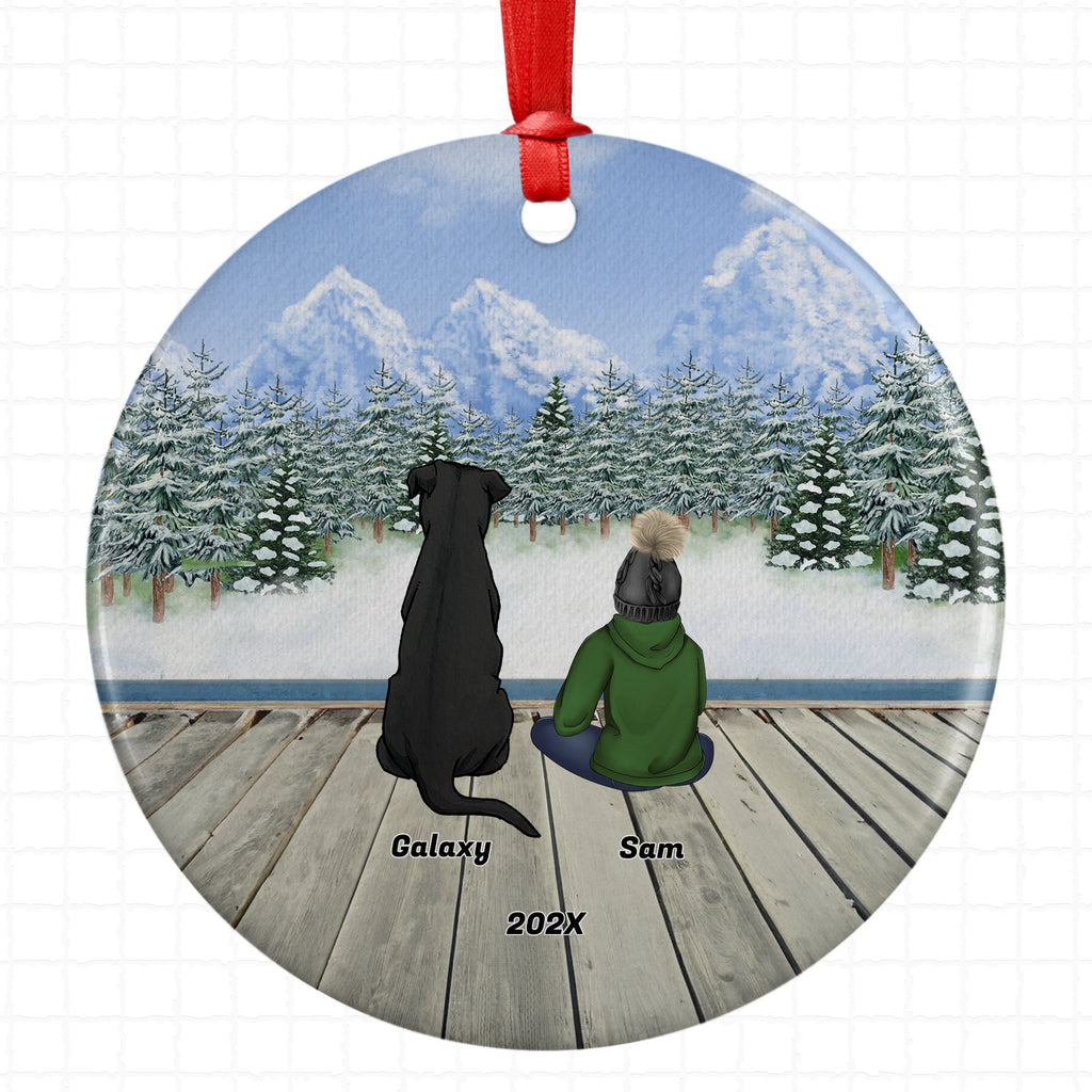 Personalized Boy Son Kid Child Grandchild Grandson Pet Christmas Ornament Custom Ceramic Keepsake Dog Cat Owners Holiday Gift Winter Scene