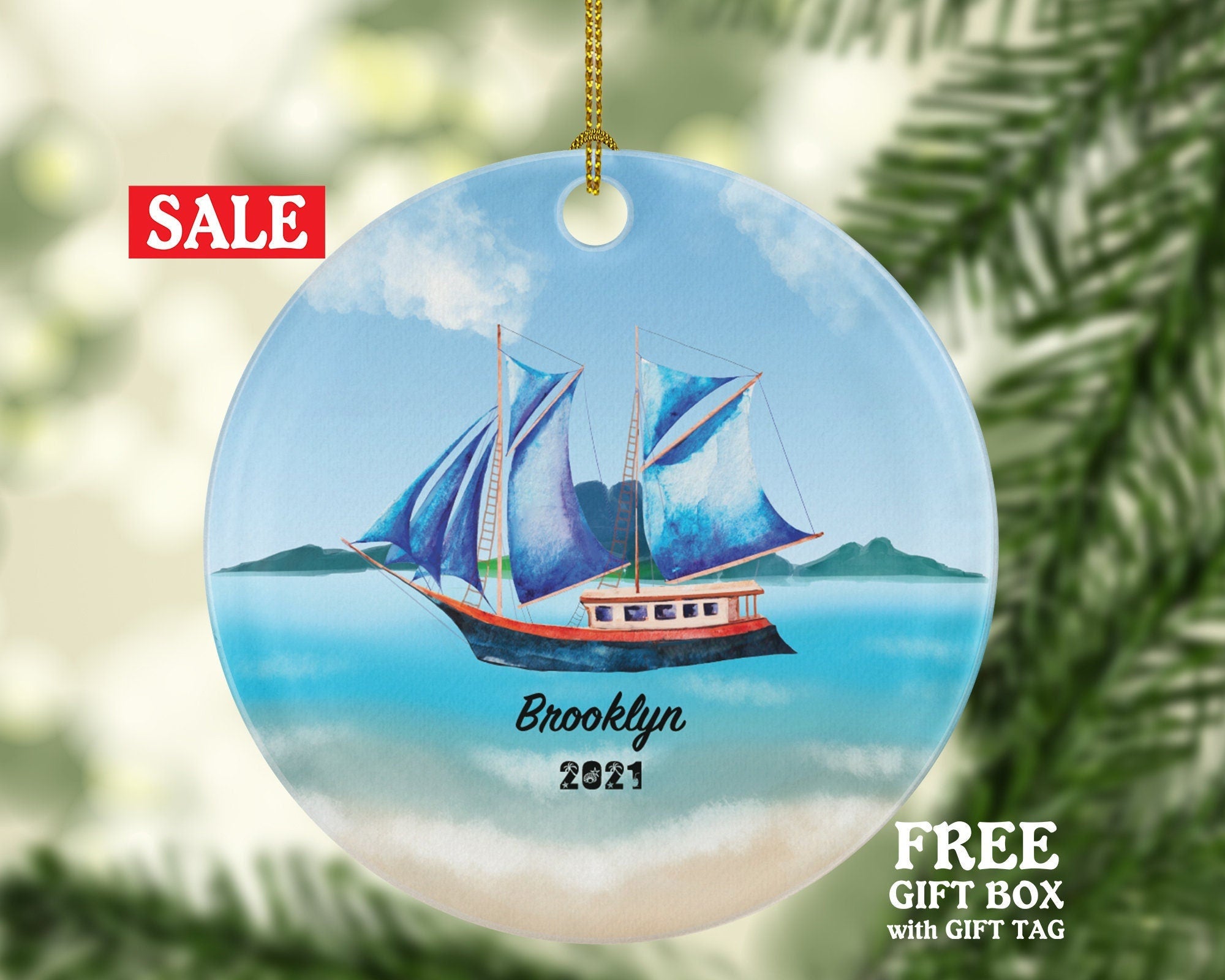 Sailboat Christmas Ornament - Personalized Sailor Custom Sailing Family Boat Gift for Captain