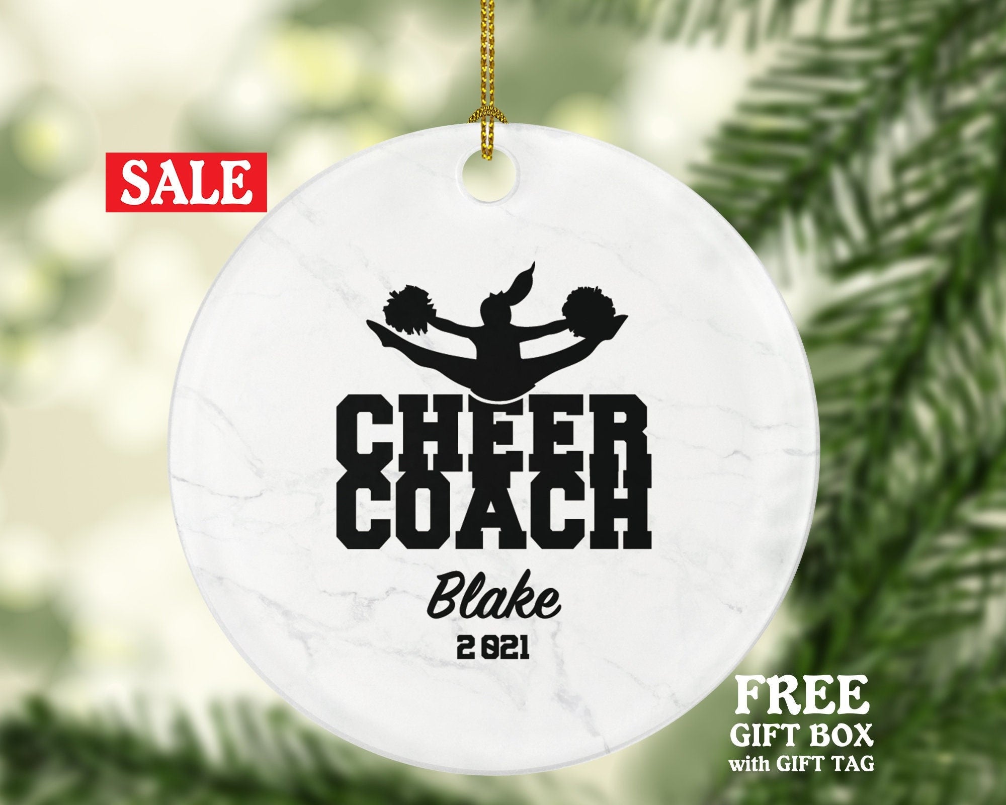 Cheer Coach Christmas Ornament Personalized - Cheer, CheerleaderTeam Sport, PomPom Custom Gift for Dancer Coach