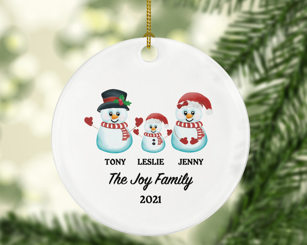 Family of 3 Christmas Ornament Personalized - Parents Mother Father Child Girl Boy Mom Dad Gift - Snowmen Family