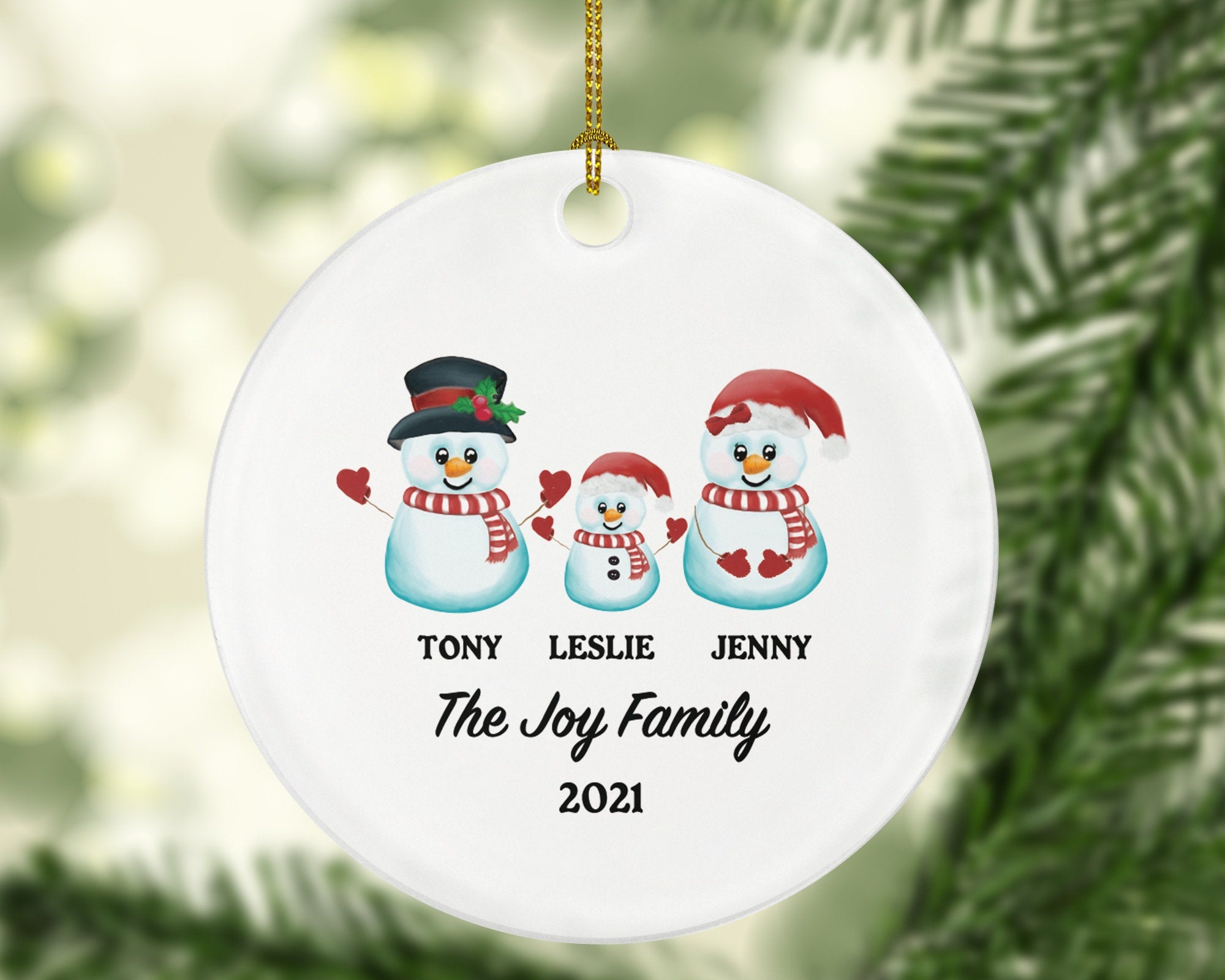 Family of 3 Christmas Ornament Personalized - Parents Mother Father Child Girl Boy Mom Dad Gift - Snowmen Family