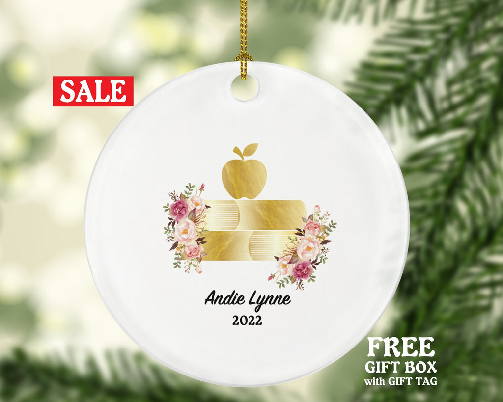 Personalized Teacher Ornament Book Apple Teacher Custom Gift from Student appreciation Mr Mrs School Graduate Graduation Mr. Mrs