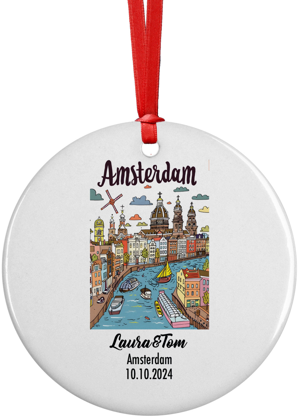 Amsterdam, Holland, Ornament, Engagement, Married, Travel, Gift for Engaged Couple, Engagement Gift, Trip, Vacation Souvenir