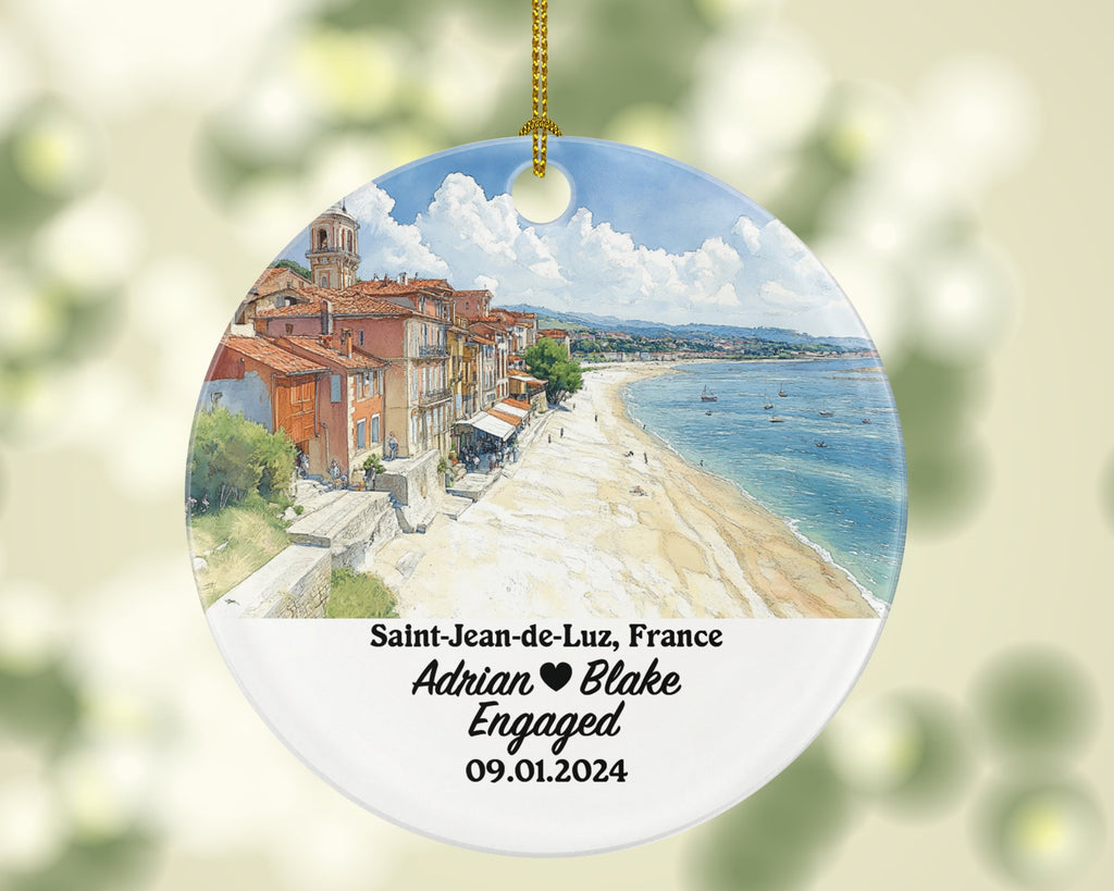 Saint-Jean-de-Luz Christmas Ornament Personalized - France Engaged Married Family Together Couple Travel Honeymoon Engagement Marriage