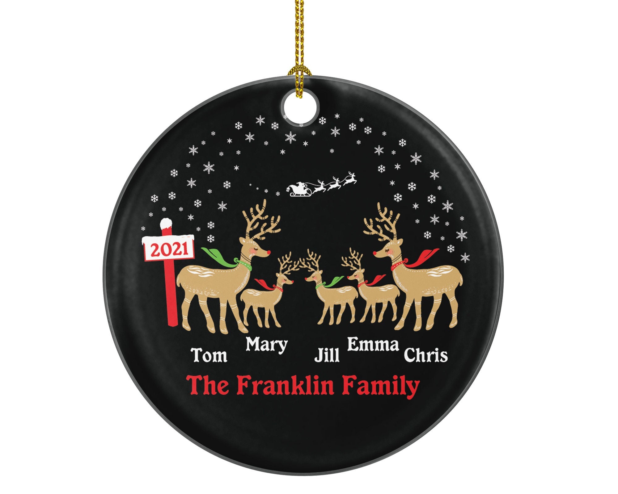 Family of 5 Personalized Christmas Ornament - Five Xmas Reindeer Deer Mother Father New Baby Girl Boy Children Kids Wife Husband Name Gifts