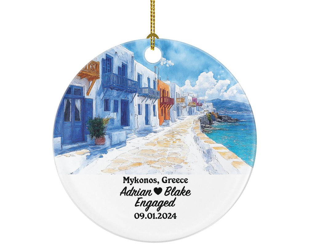 Mykonos Christmas Ornament Personalized - Greece Engaged Married Family Together Couple Travel Honeymoon Engagement Marriage