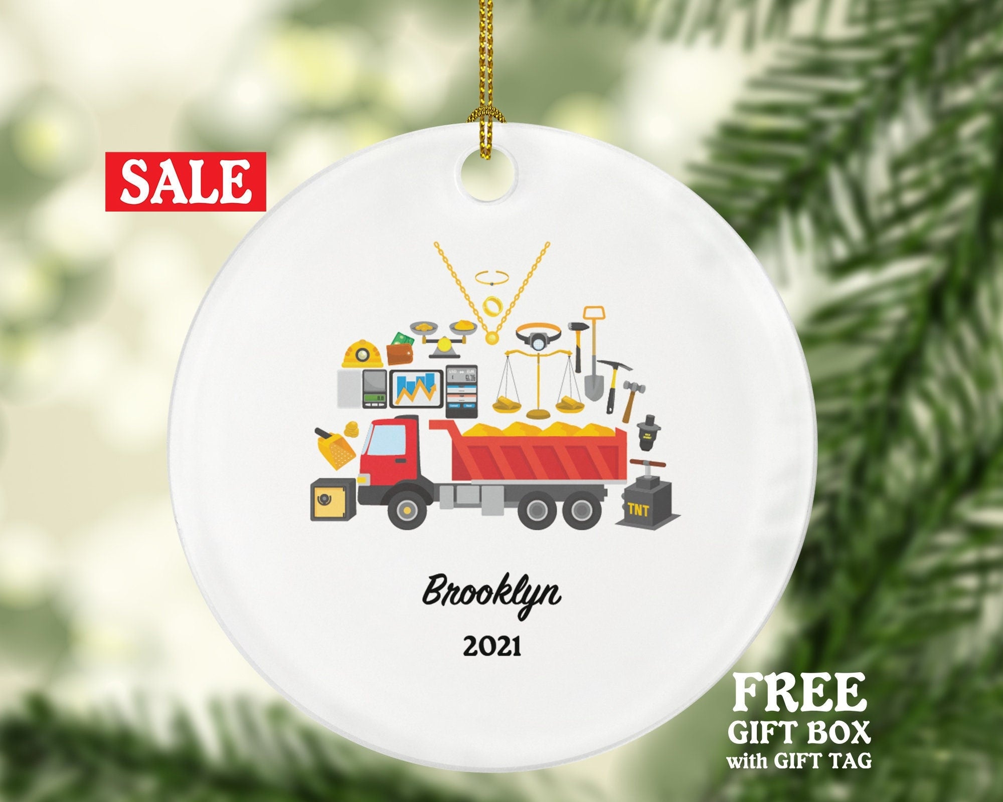 Gold Miner Christmas Ornament Personalized - Gold Mining Gift for a Gold Miner Custom Name