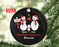 Personalized Engaged Ornament with Cat Pet Fur Family Dad Mom Owner Lover Engagement Ring Snowmen She Said Yes Couple Our First Christmas