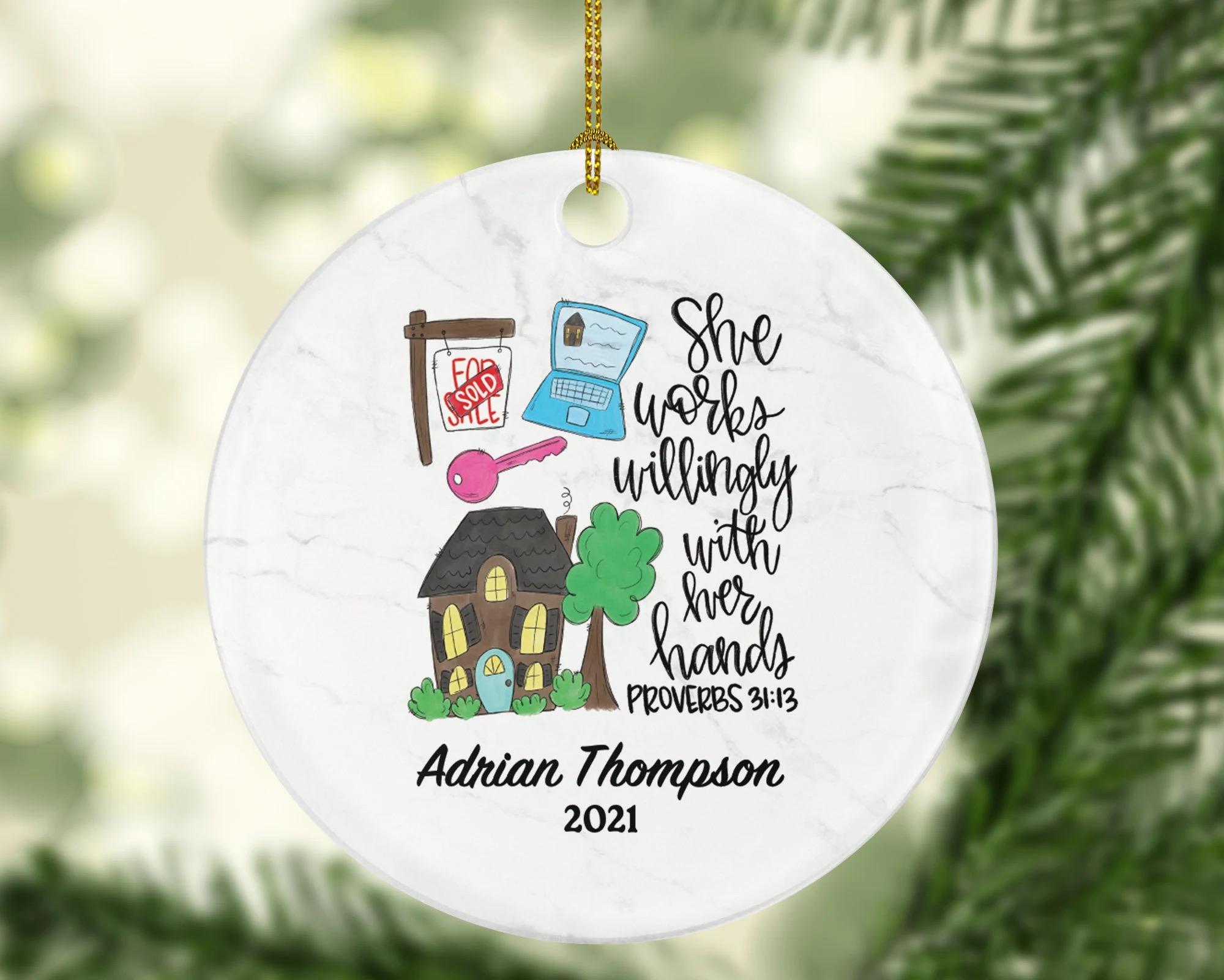Realtor Real Estate Agent Personalized Ornament for Female - House Broker Personalized Ornament- New Real Estate Seller Christmas Ornament