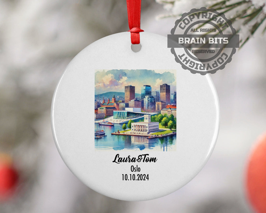 Oslo, Norway, Ornament, Engagement, Married, Travel, Gift for Engaged Couple, Engagement Gift, Trip, Vacation Souvenir