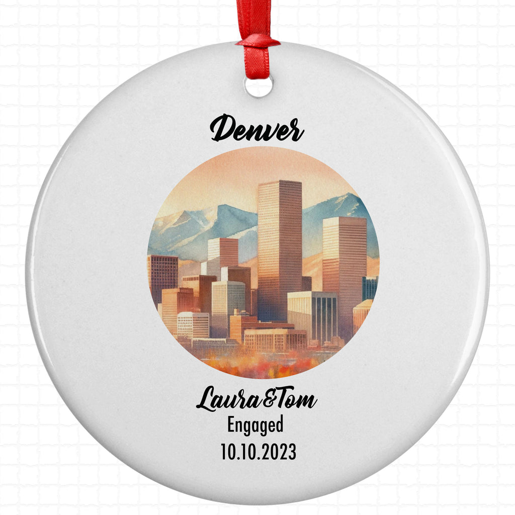 Denver Ornament, Engagement, Married, Travel, Gift for Engaged Couple, Engagement Gift, Trip, Vacation Souvenir