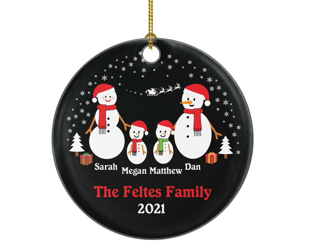 Personalized Family of 4 Four Christmas Snow Family Snowmen Snowman Kids Children Mom Dad New Mommy Daddy Baby Girl Boy Father Mother Custom