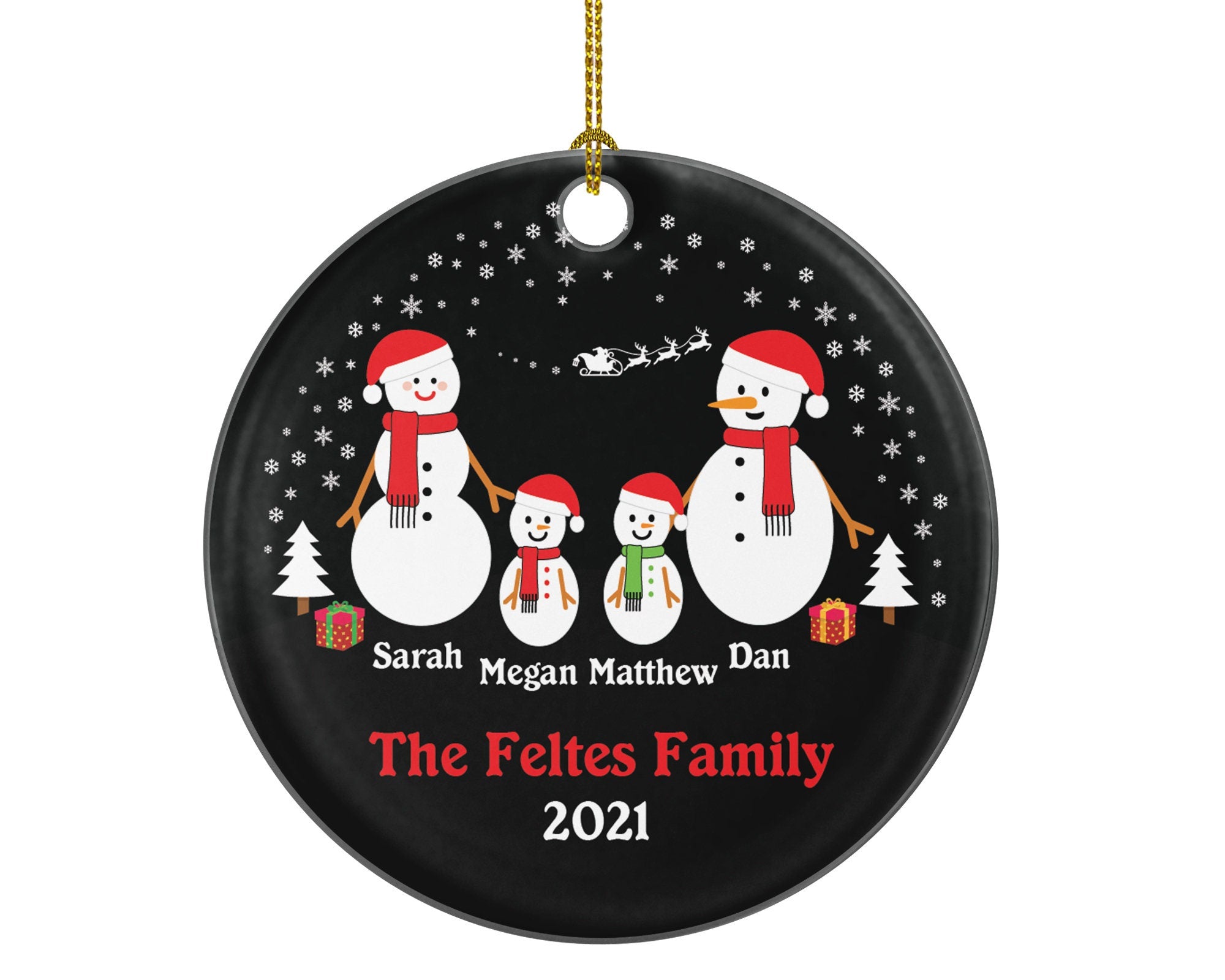 Personalized Family of 4 Four Christmas Snow Family Snowmen Snowman Kids Children Mom Dad New Mommy Daddy Baby Girl Boy Father Mother Custom