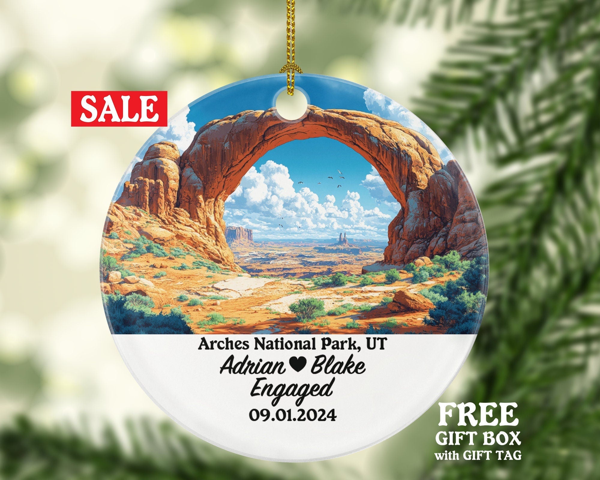 Arches National Park Christmas Ornament Personalized - UT Engaged Married Family Together Couple Travel Honeymoon Engagement Marriage