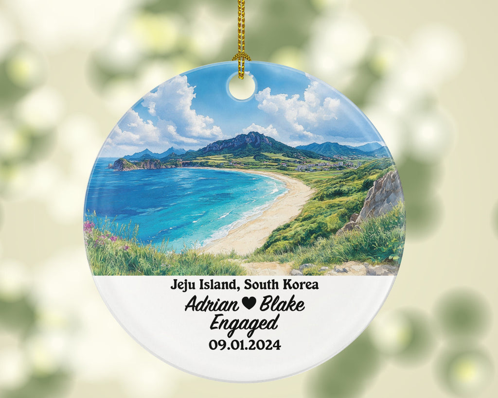 Jeju Island Christmas Ornament Personalized - South Korea Engaged Married Family Together Couple Travel Honeymoon Engagement Marriage