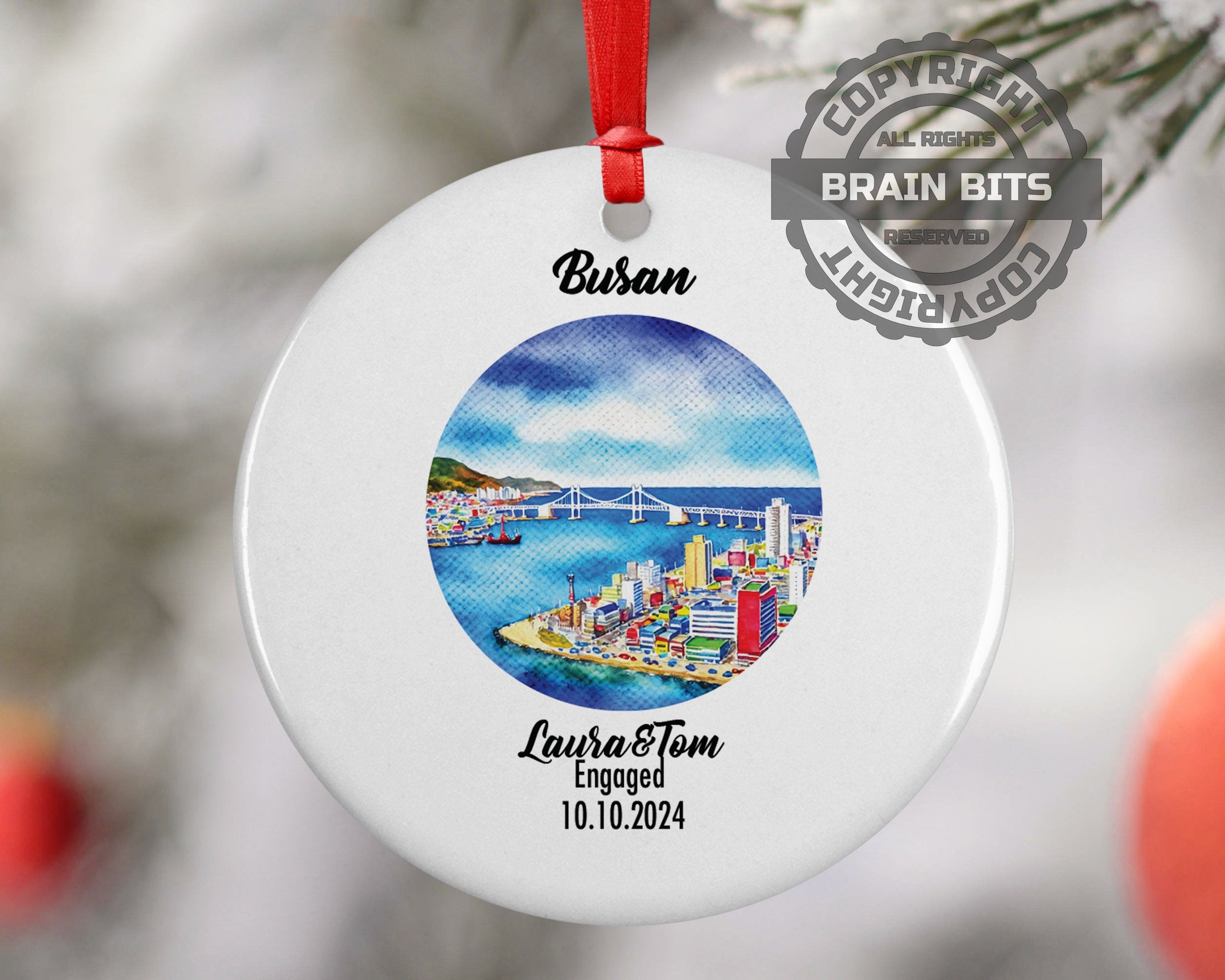 Busan, South Korea, Ornament, Engagement, Married, Travel, Gift for Engaged Couple, Engagement Gift, Trip, Vacation Souvenir
