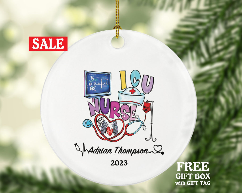 ICU Nurse Christmas Ornament Personalized - Intensive Care Unit Nurse Registered Health Worker Gift from Patient Custom Medical