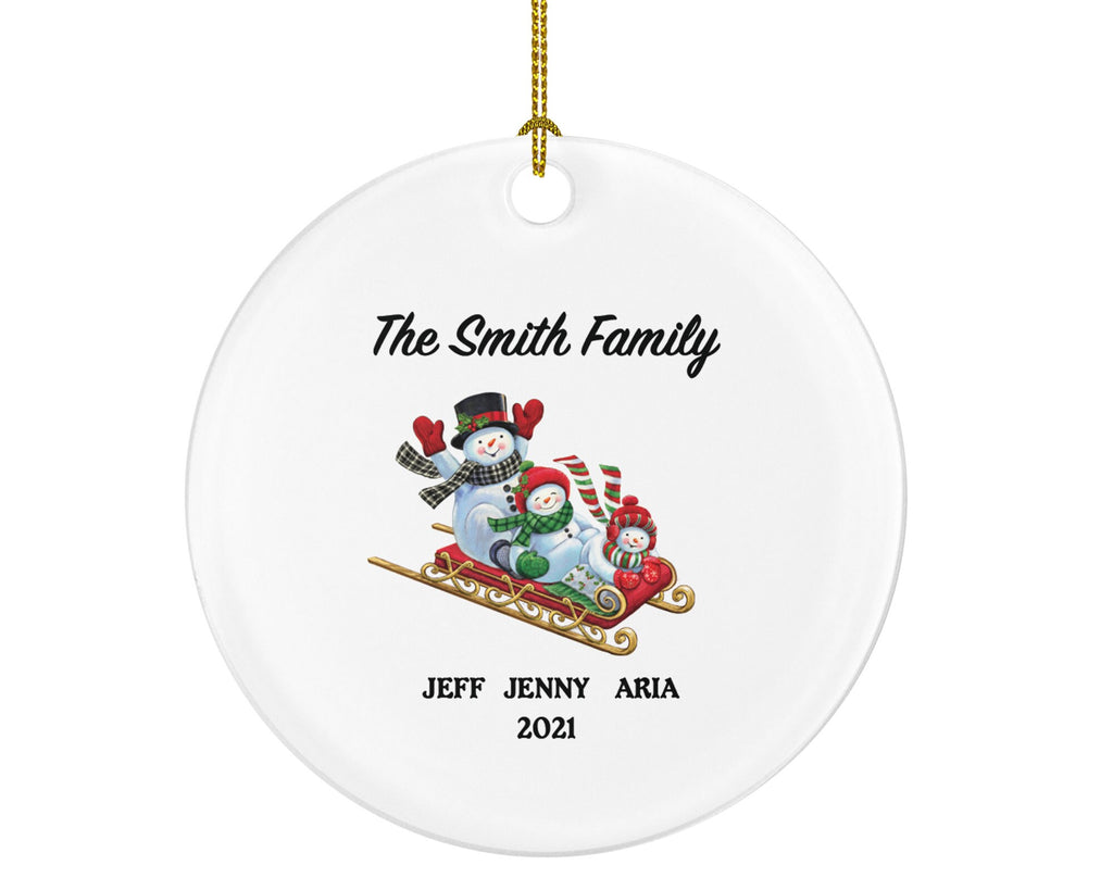 Family of 3 Christmas Ornament Personalized - Parents Mother Father Child Girl Boy Mom Dad Gift - Snowmen Family in Sleigh