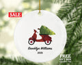 Red Moped Scooter Christmas Ornament Personalized - Riding Scooter Custom Gift - Delivery Moped Scooter with Tree