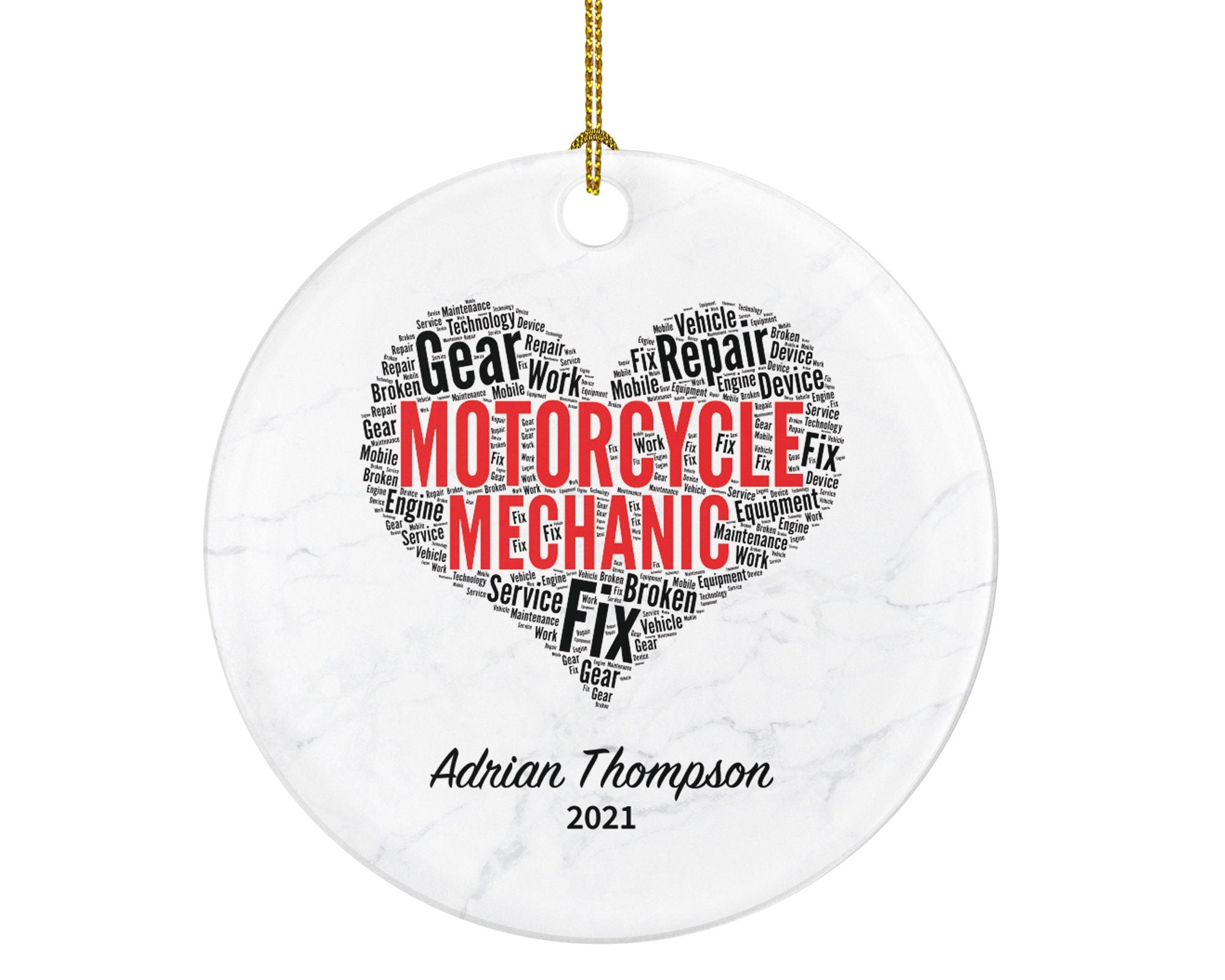 Motorcycle Mechanic Christmas Ornament Personalized - for Repair Man Custom Name Year Gift