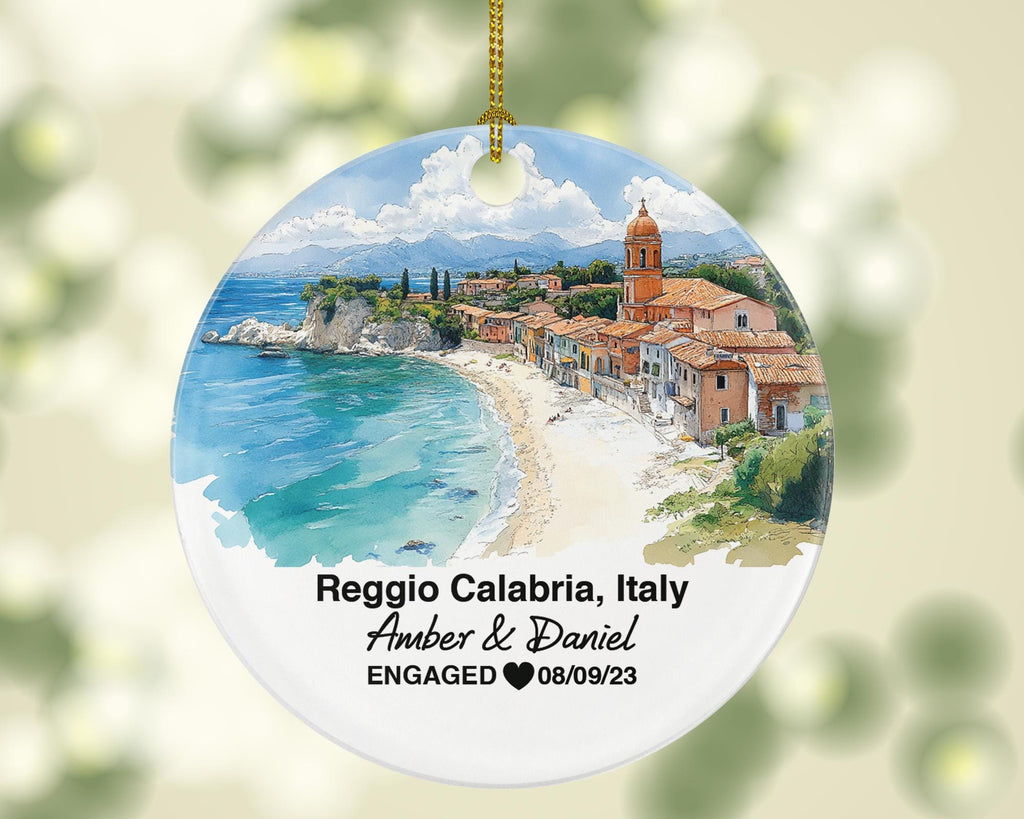 Custom Italy Reggio Calabria Ornament, Castello Aragonese, Piazza Italia, Personalized Couple Gift, Celebrate Wedding, Engagement, Honeymoon