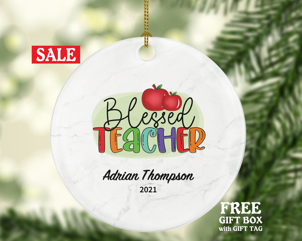 Teacher Ornament Personalized - Blessed Teacher Custom Gift Apple from Student Appreciation Mr Mrs School Graduate Graduation