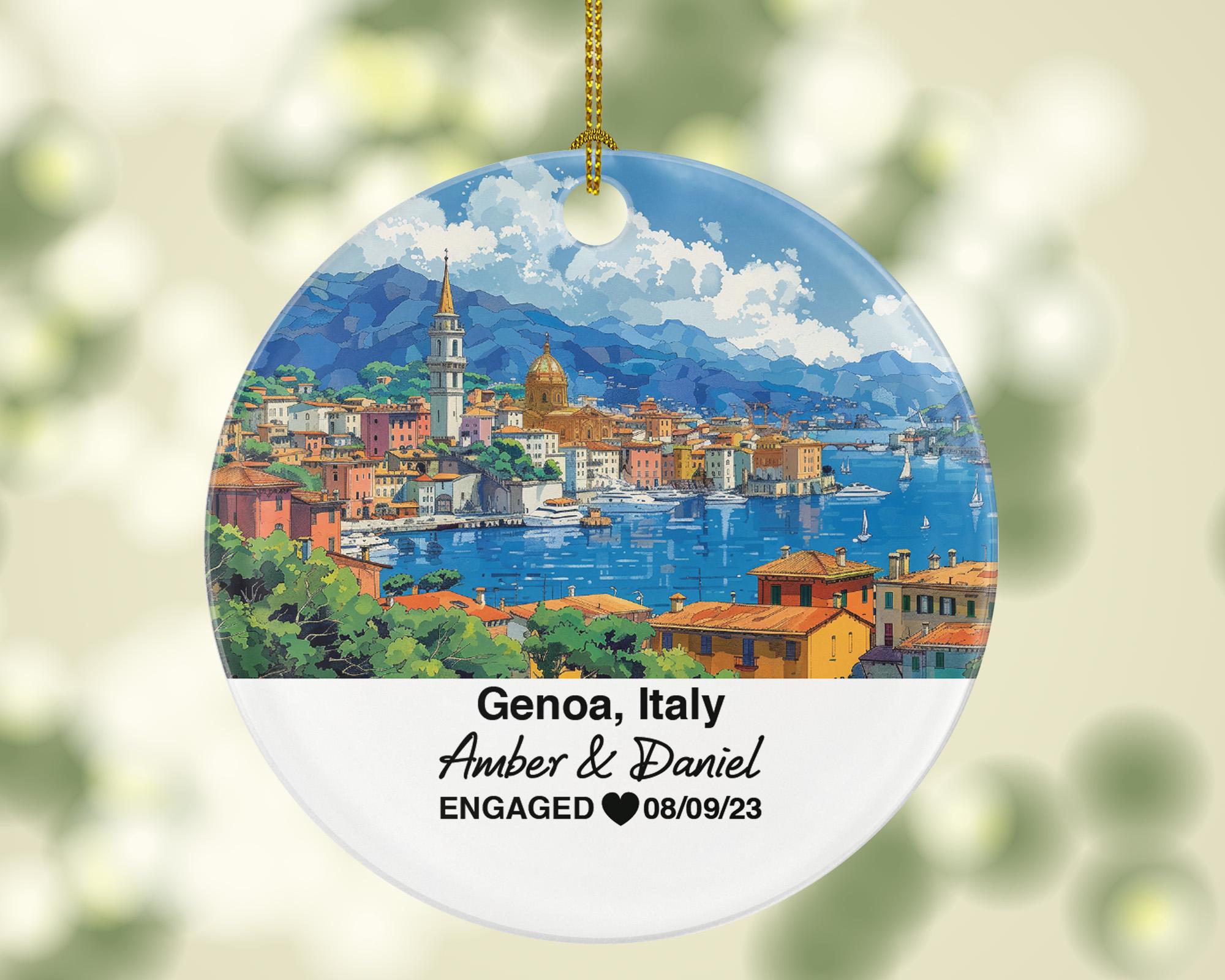 Custom Genoa Italy Christmas Ornament, Piazza De Ferrari, Personalized Couple Gift, Celebrate Your Wedding, Engagement, or Honeymoon
