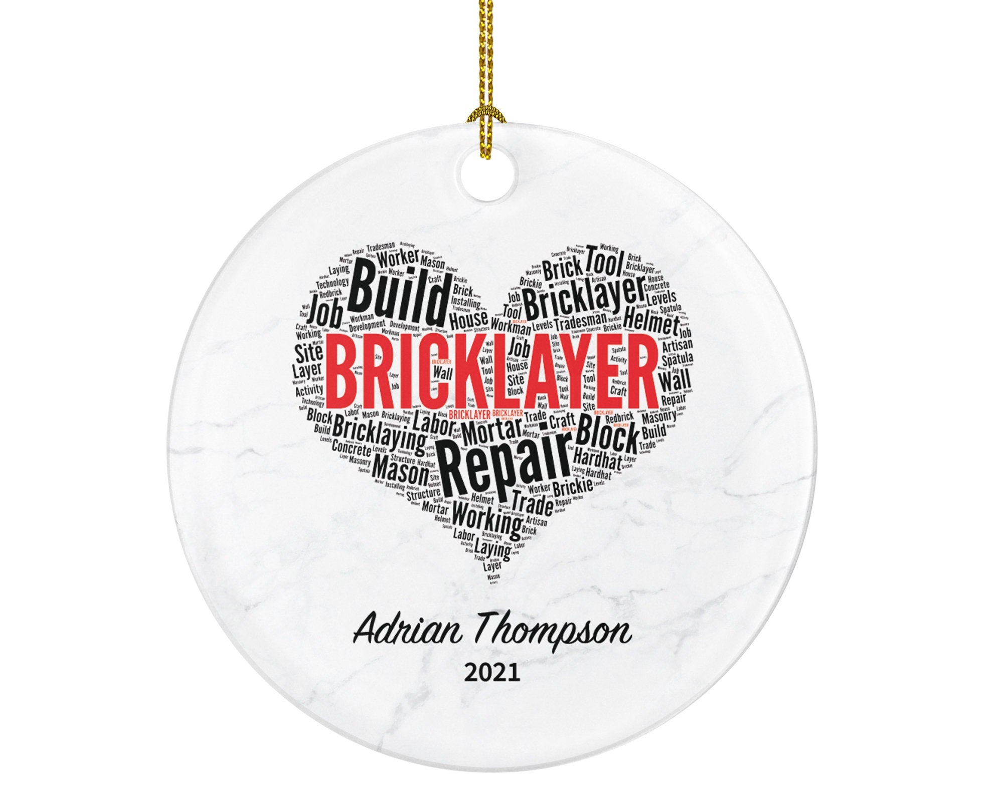 Bricklayer Personalized Christmas Ornament - Construction Builder Worker Handy Man Custom Gift - Constructing Brickwork by Laying Bricks