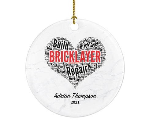 Bricklayer Personalized Christmas Ornament - Construction Builder Worker Handy Man Custom Gift - Constructing Brickwork by Laying Bricks