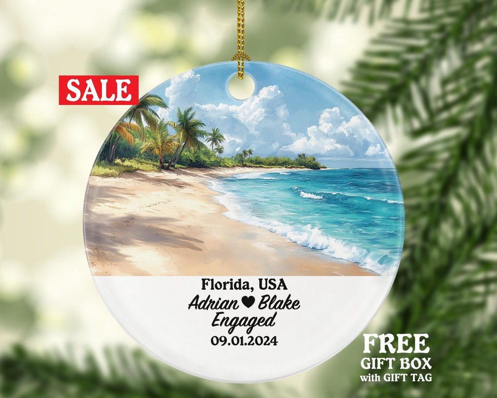Florida Christmas Ornament Personalized - FL Engaged Married Family Together Couple Travel Honeymoon Engagement Marriage