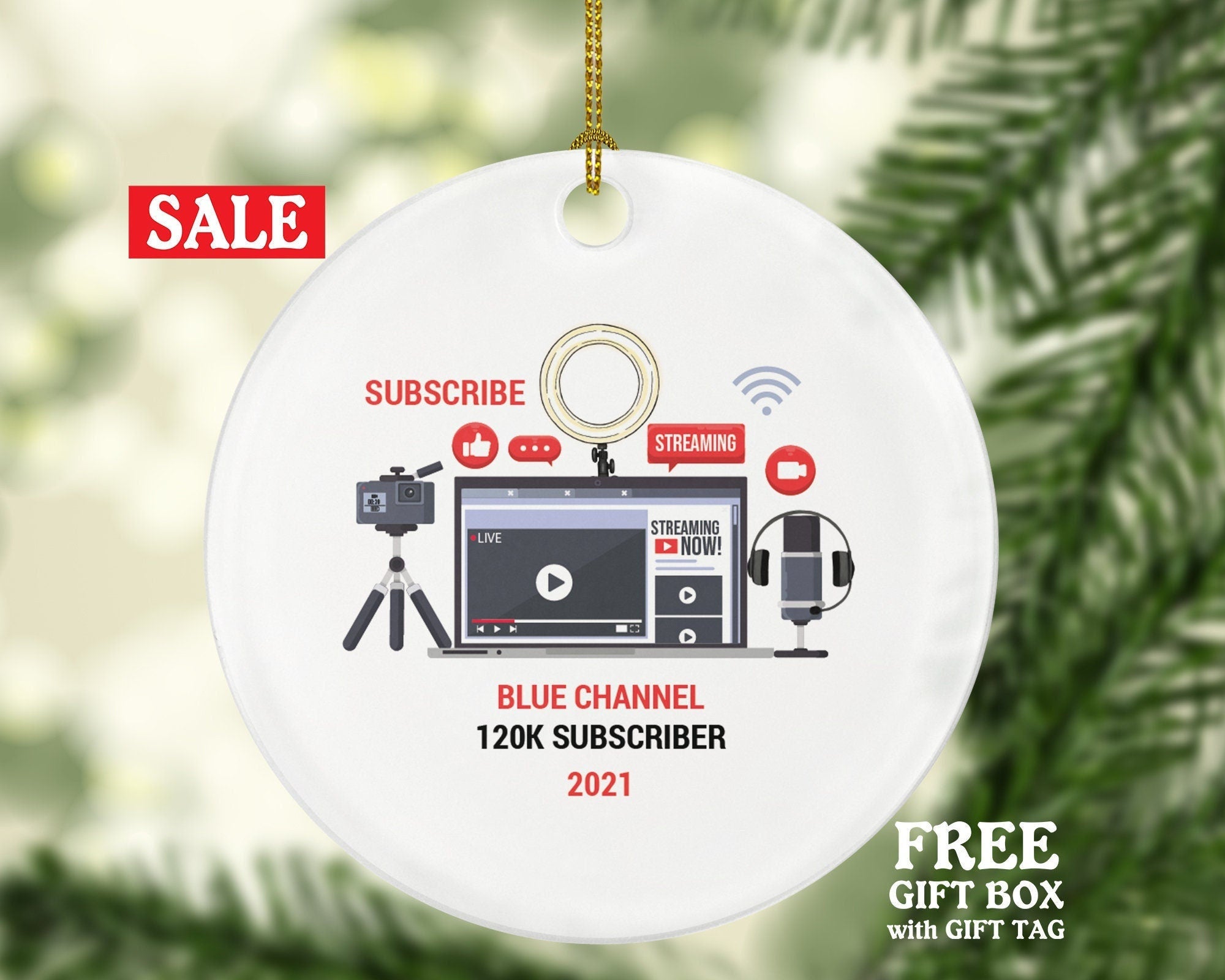 Social Media Influencer Video Creator Christmas Personalized Ornament Friends Followers Vlog Vlogger Blogger