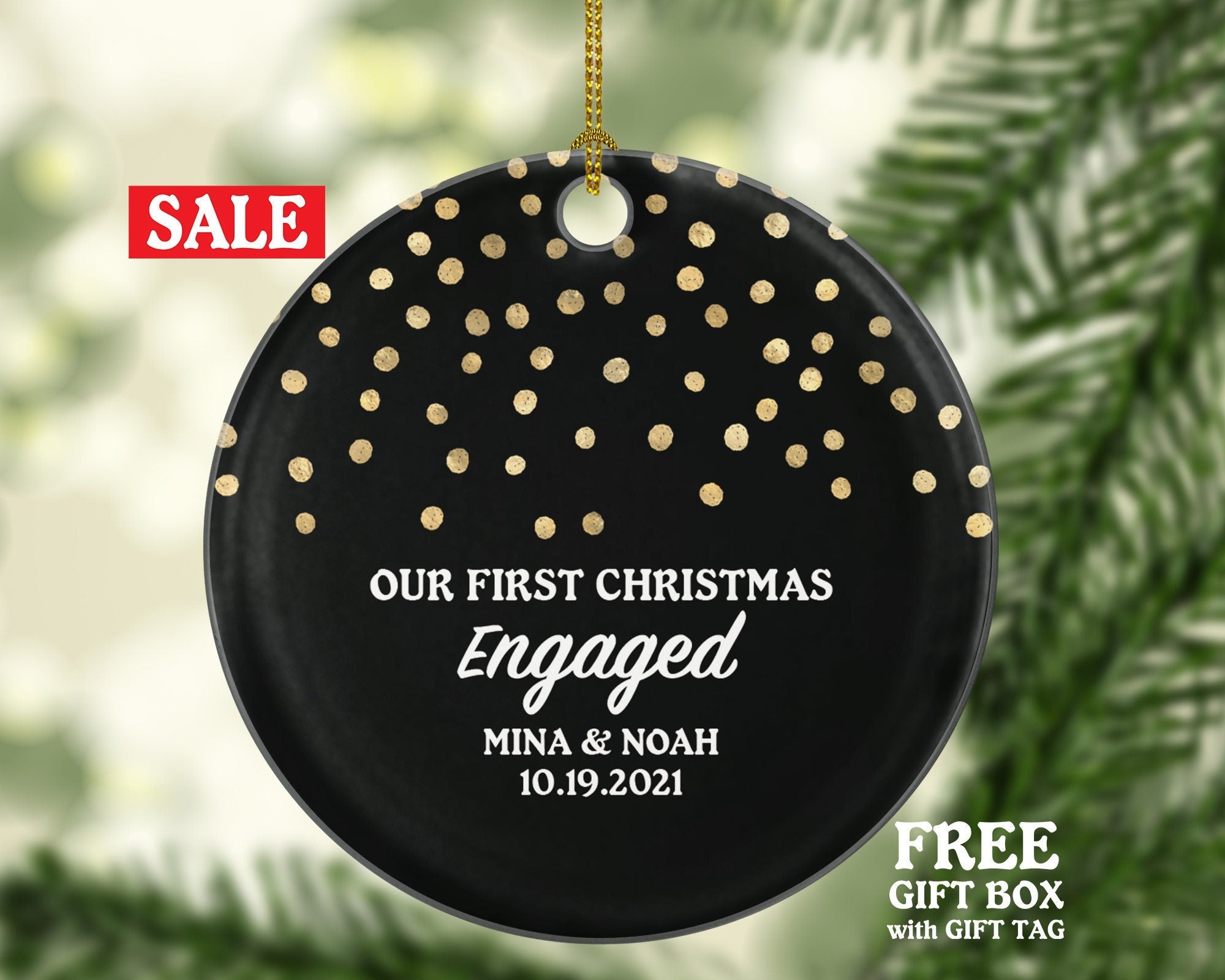 Personalized Engaged Christmas Ornament - Custom Engagement - First Christmas Engaged - Just Engaged